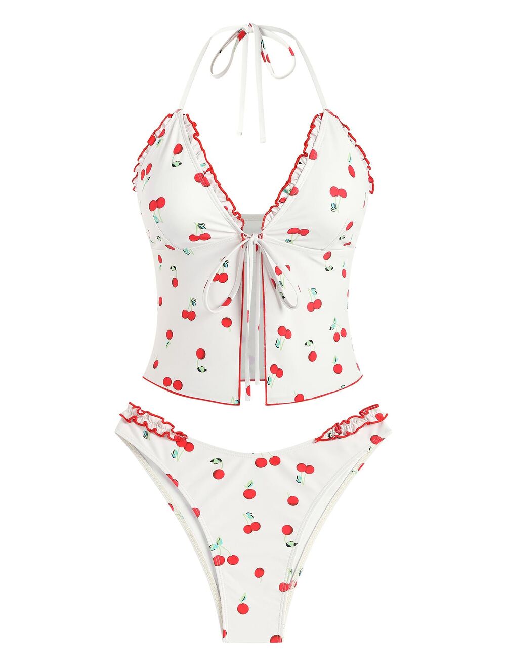 Tankini Swimsuit Set (Off White with Cherries, Medium)
